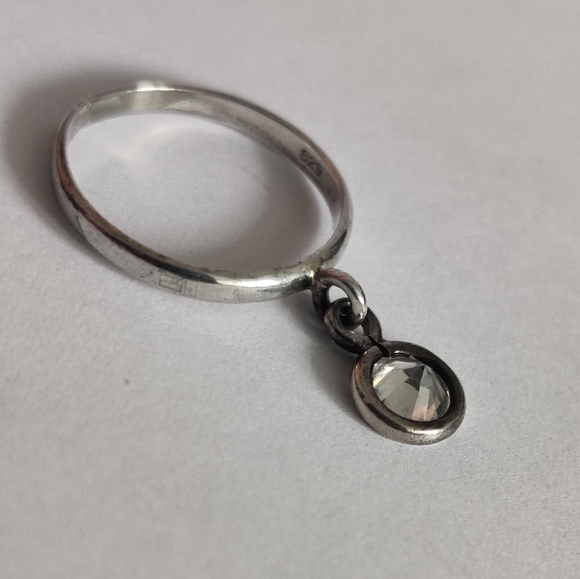 Vintage Diamante Drop Sterling Silver Ring - Picture 12 of 13